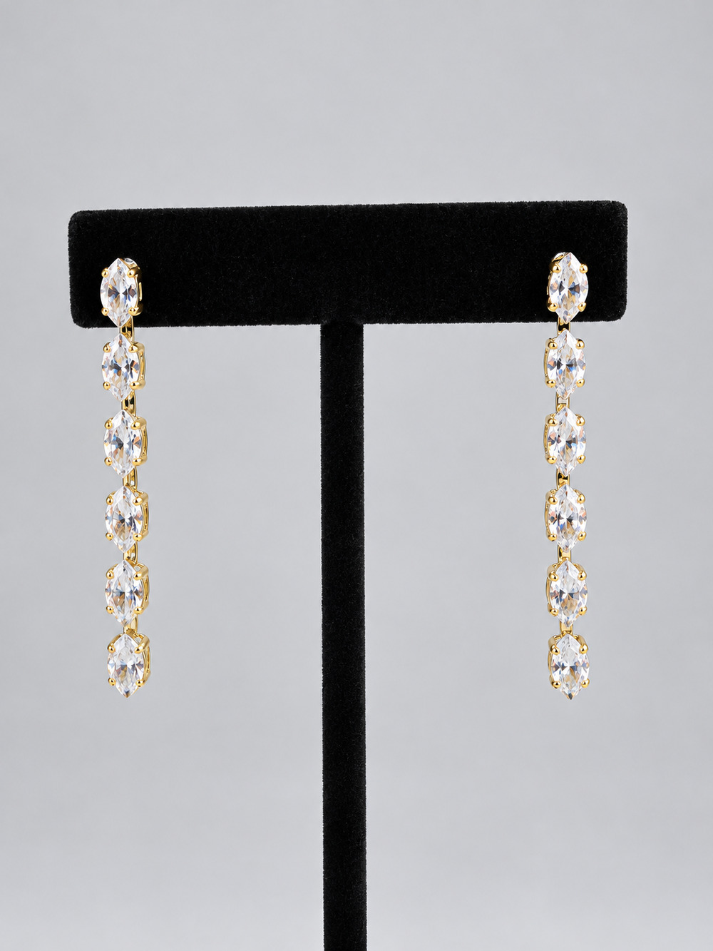 New Marquise Swarovski Crystal Linear Drop Earrings Gold Tone Bridal